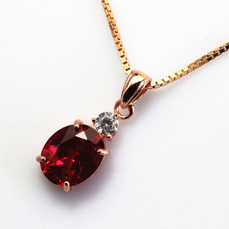 椭圆形红宝石项链女吊坠挂件女款 925纯银镀18k彩宝珠宝首饰 图片色