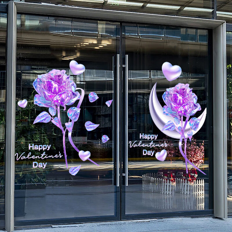 七夕橱窗贴纸七夕情人节静电贴纸商场店铺布置女装店装饰牛郎织女橱窗