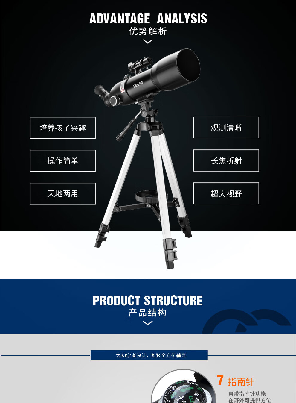 然极80大口径天文望远镜高倍观星级观景折射儿童礼物入门天地两用