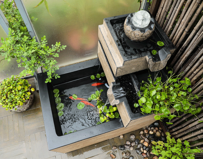 水池循环水落地布景景观装饰鱼池新中式庭院流水摆件花园小院户外布景