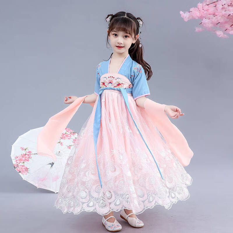 儿童汉服女童12岁春秋公主裙中国风齐胸襦裙飘逸超仙古风连衣裙女孩