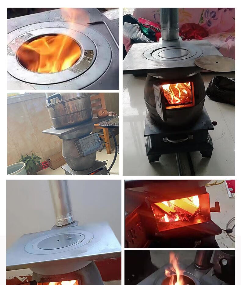 腾圣柴煤两用烤火炉 柴火取暖炉家用室内铸铁煤炭炉子柴煤两用采暖无