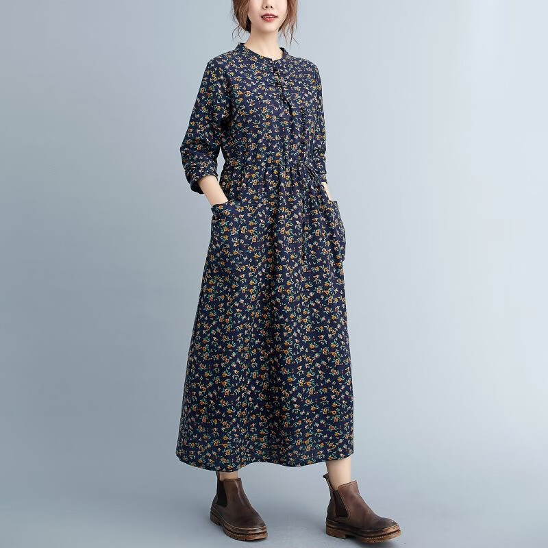 曲蕊(qurui) 素订棉麻女装官方素素杭州春夏大码连衣裙女中长款宽松