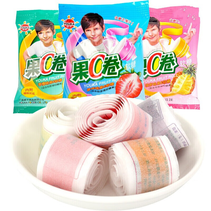 优卡果c卷软糖132克30袋8090后怀旧食果汁软糖卷卷糖儿童创意糖果水果