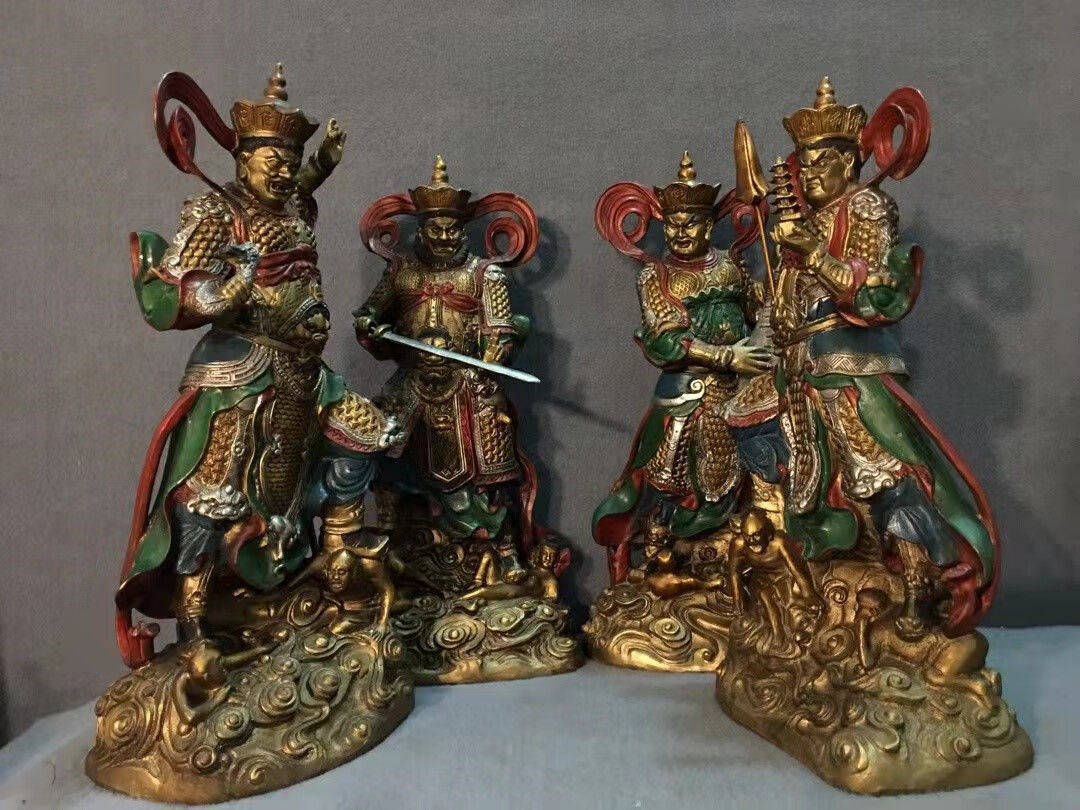 纯铜四大天王佛像摆件四金刚护法一套大号家居办公室佛堂供养神像 长