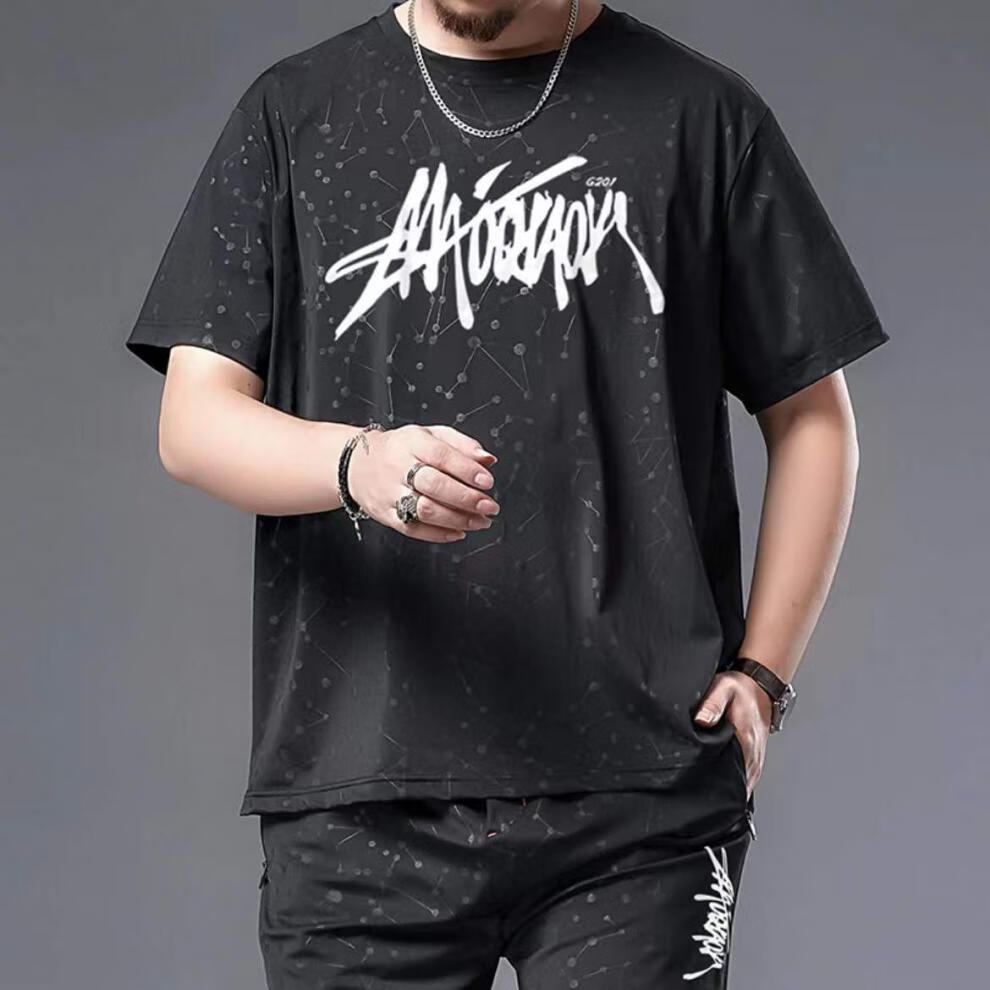 体恤男160-300斤胖子穿的t恤肥佬短袖肥仔上衣大码冰丝胖子装士套装