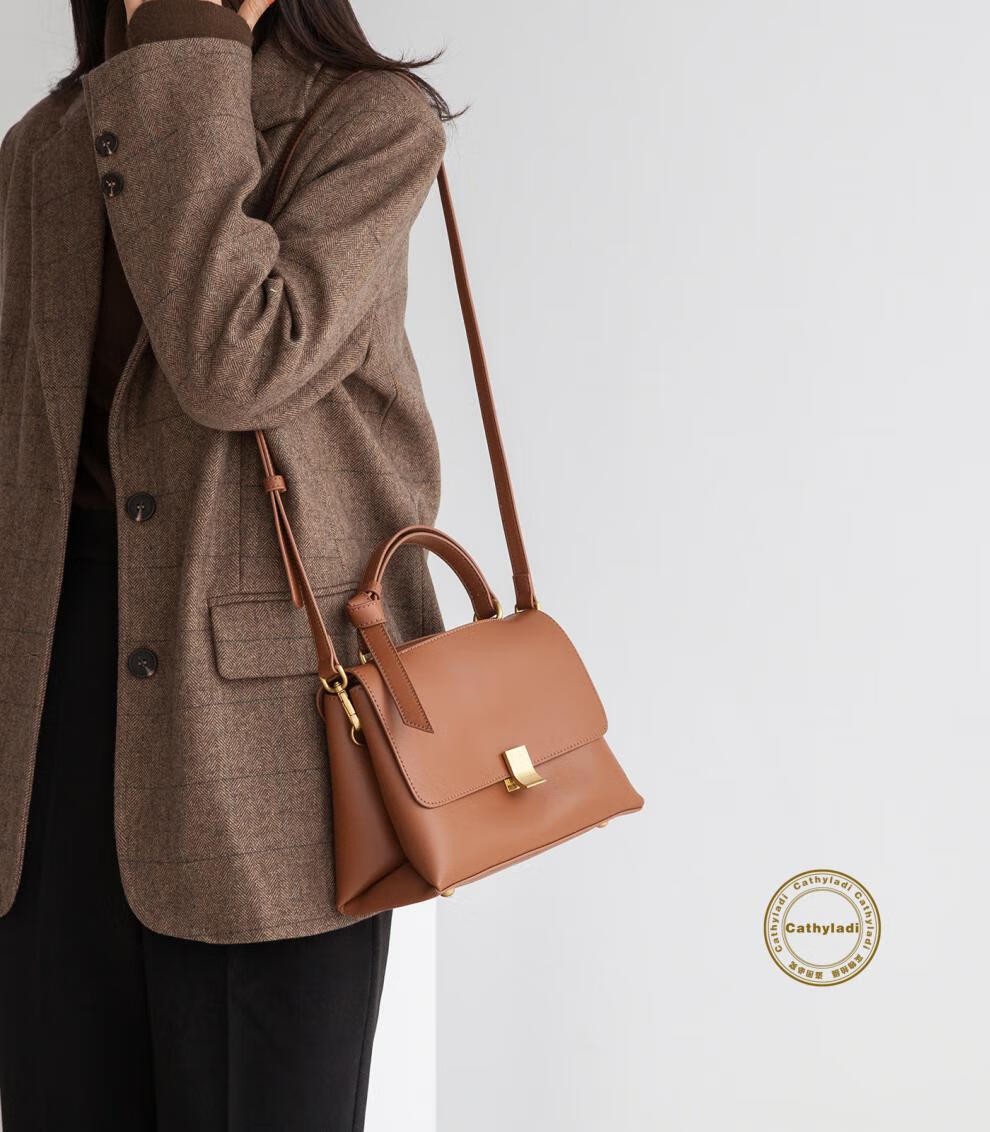 cathyladi真皮单肩包女2020新款时尚百搭简约手提包女