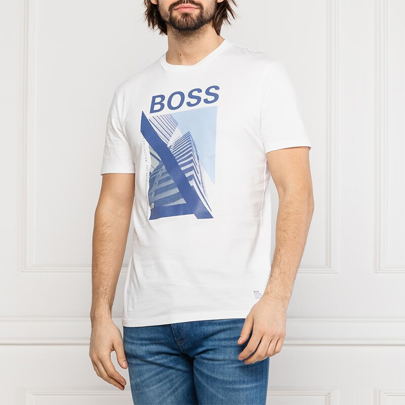 bosshugoboss雨果博斯男士棉质时尚印花t恤短袖男装白色100xl