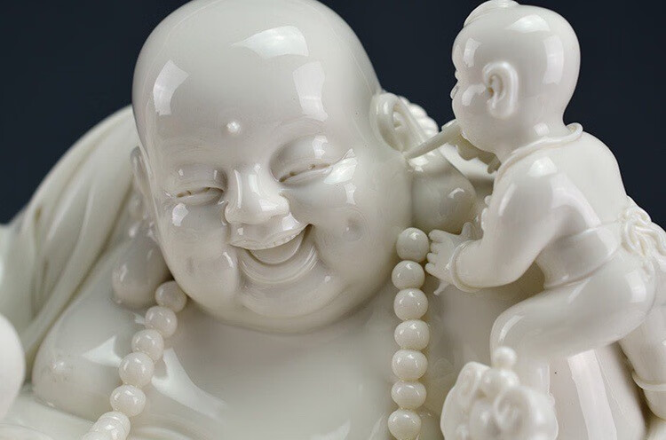 古贤德化陶瓷送子弥勒佛笑佛大肚多仔佛佛像摆件五子登科五子戏弥勒