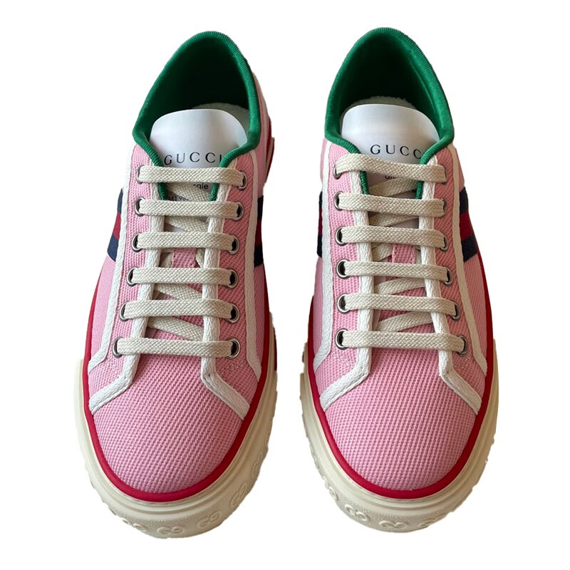 gucci古驰女士粉色系列帆布运动鞋复古做旧的设计ak粉色系欧码36