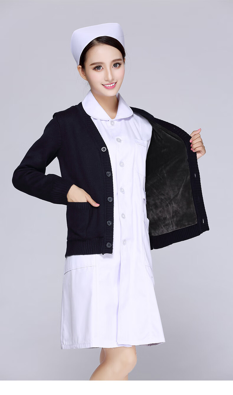 萌妃姿护士毛衣开衫外套宽松型加绒厚冬季针织保暖医院护人员外搭工作