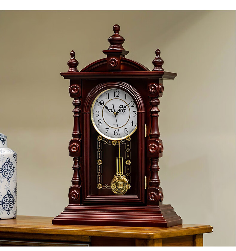 得爵大号实木中式老座钟客厅摆件台式桌面时钟钟表老式家里用台钟复古