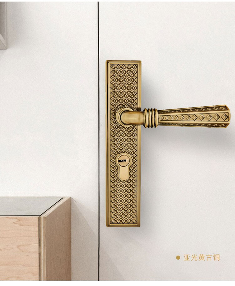 鸿利门锁室内卧室房门锁家用木门静音卫生间通用型门把手金色锁具