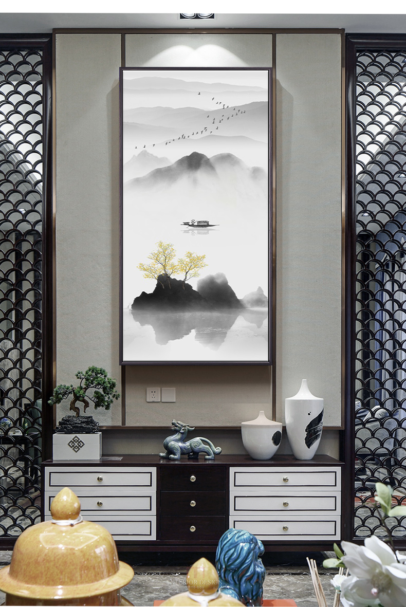 装饰画玄关中国风新中式中风山水风景竖版玄关装饰挂画走廊过道背景墙