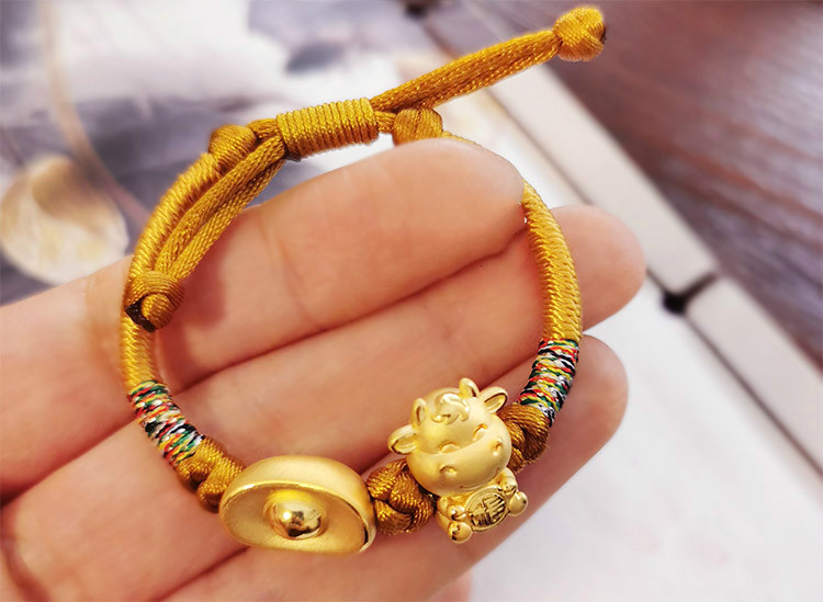 纪兮竹虎牛宝宝金手镯 黄金镯子足金小孩婴儿金饰新生满月周岁手链手