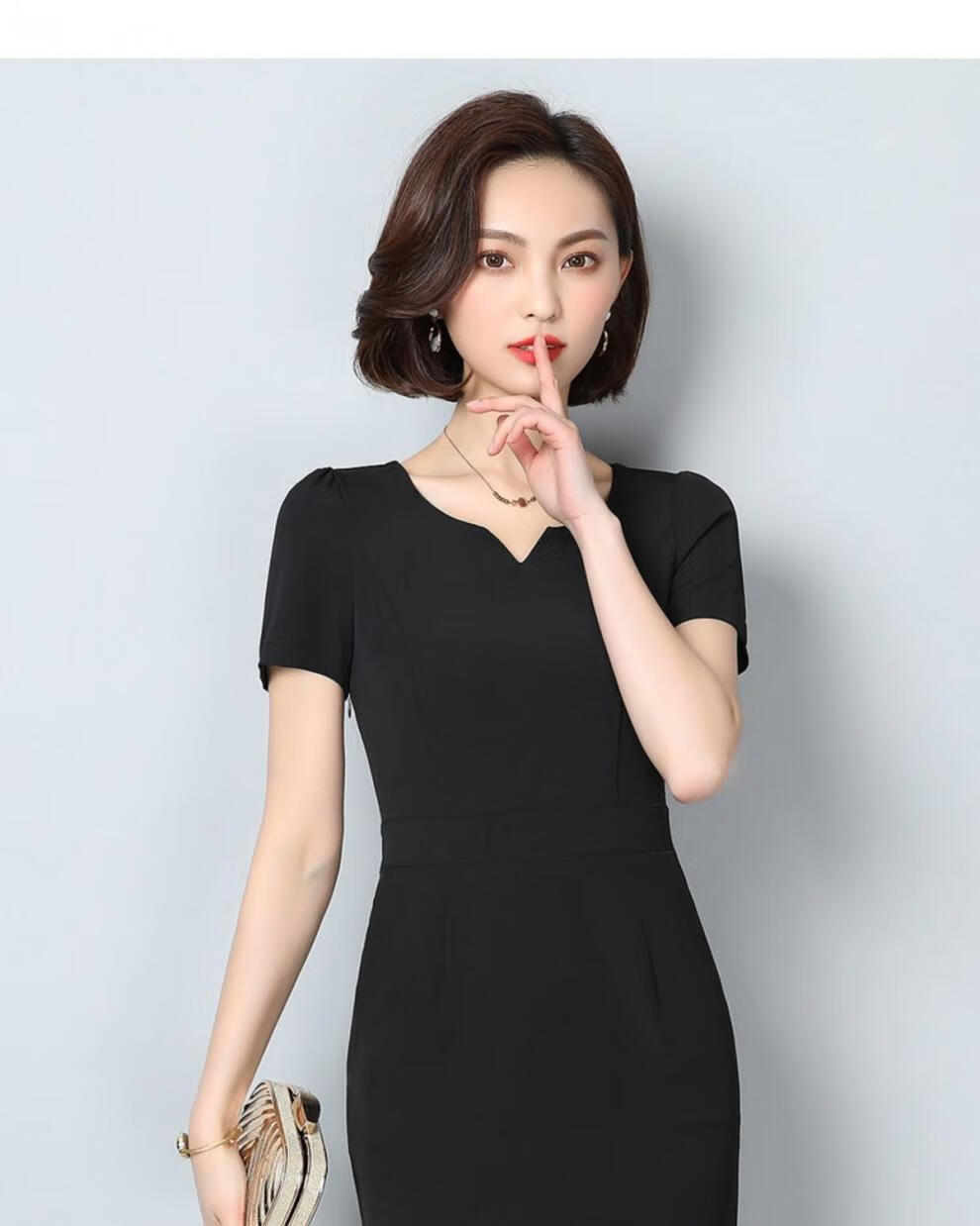 职业连衣裙气质修身小黑裙职业连衣裙包臀ol气质时尚职场女装美容师