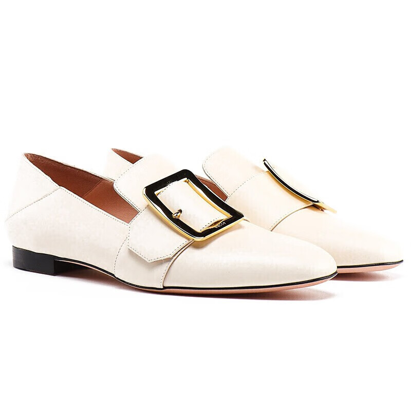 bally巴利女鞋女士经典方扣低跟尖头皮鞋米色622817935