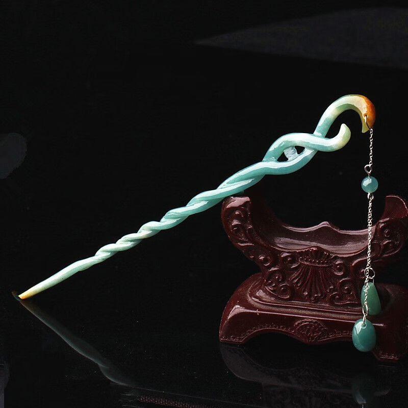 龙凤如意兰花簪a货蓝水翡翠白蛇缘起同款玉簪子发簪女玉发簪