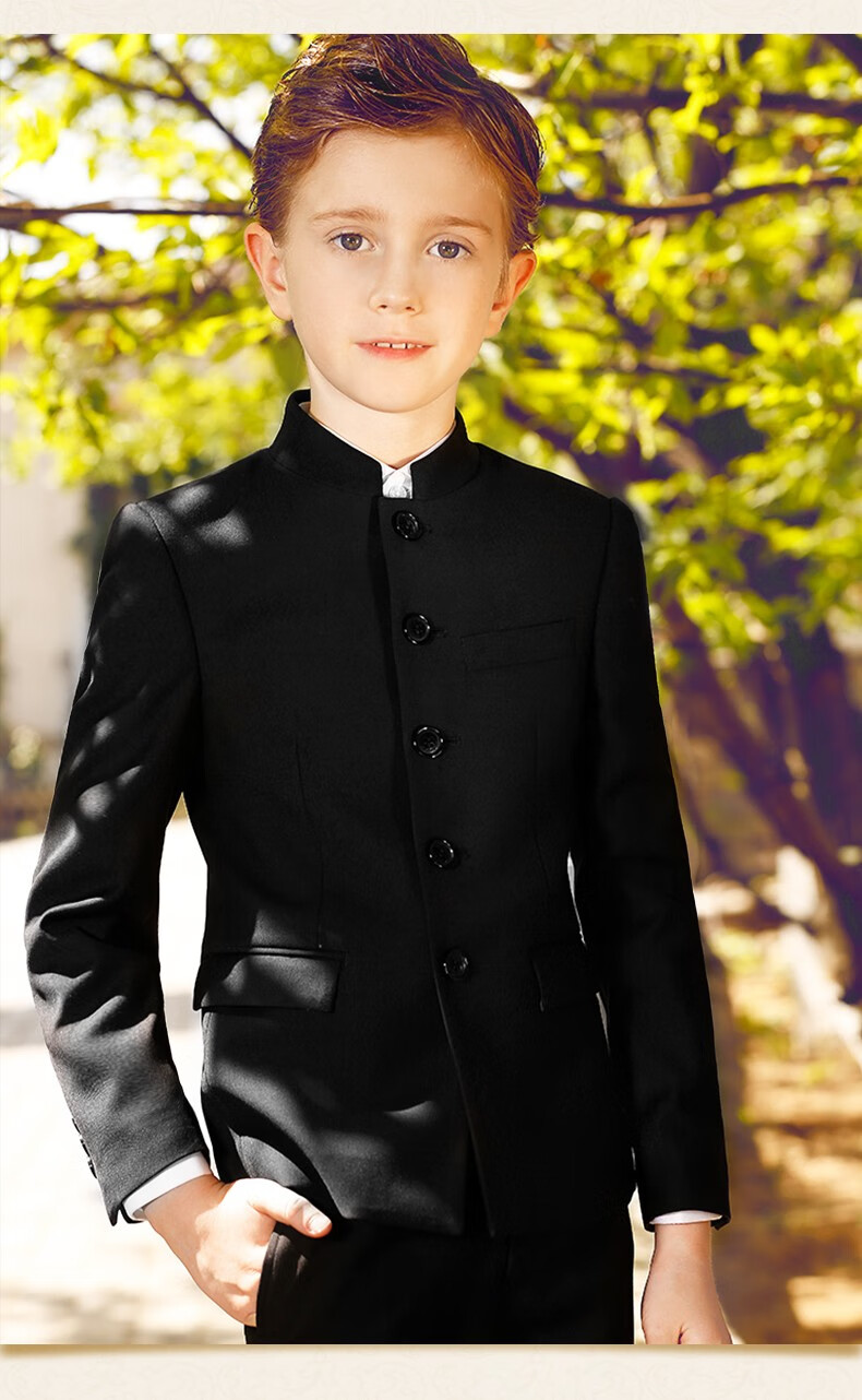 elpa 男童中山装礼服儿童时尚中华立领小西装花童西服宝宝生日套装