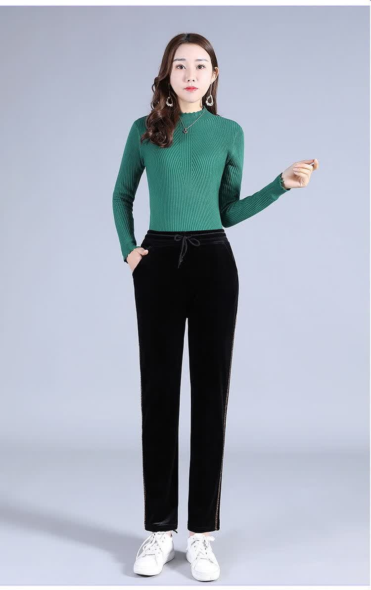 显瘦休闲直筒长裤女秋冬加绒加厚金丝绒女裤子中老年妈妈裤休闲直筒