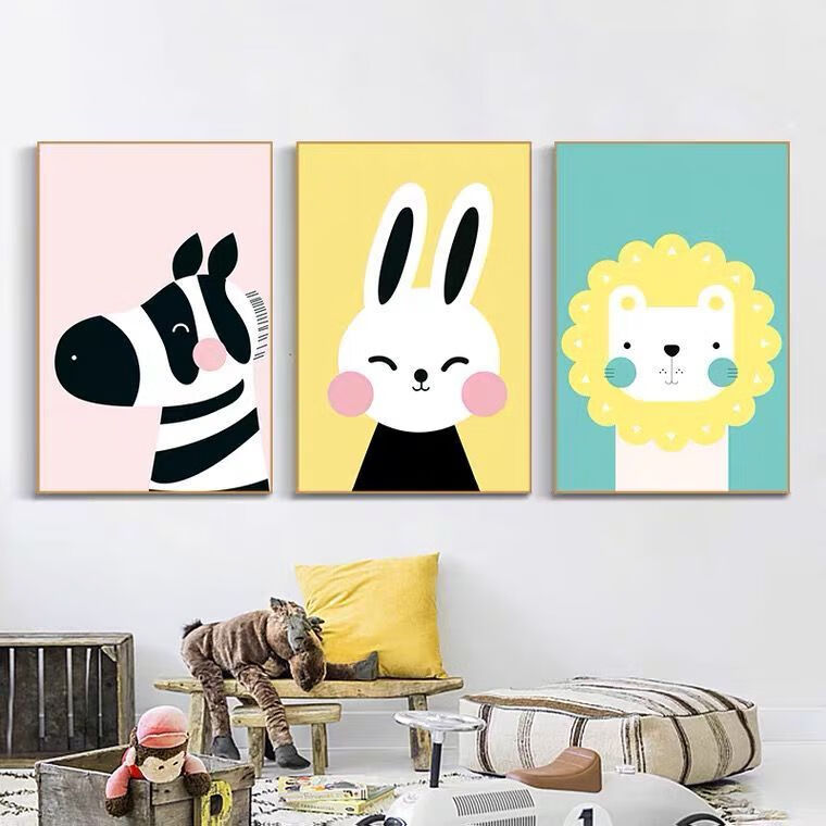 精选儿童房装饰画卧室床头画北欧现代简约挂画男孩女孩卡通动物墙画