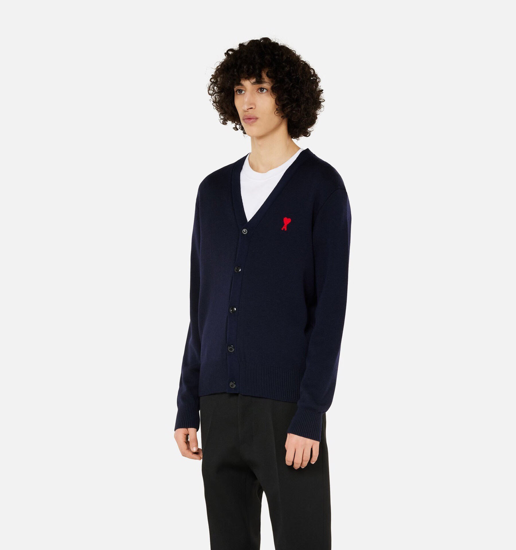 ami潮牌paris爱心a正确/ami 2022秋冬小爱心刺绣v领针织衫男女开衫