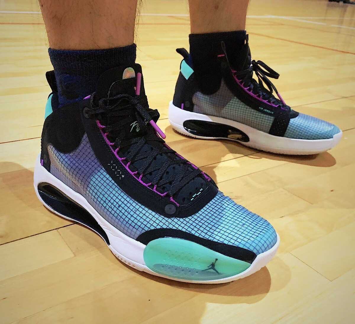 2022纯原乔34代篮球aj34黑猫火星人郭艾伦冰蓝气垫透气运动鞋 aj34