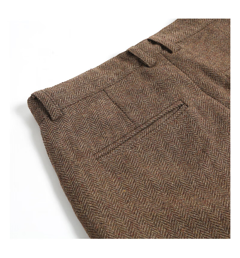 老爷车羊毛西裤男士秋冬厚款大码直筒商务正装毛呢裤复古宽松毛料人字