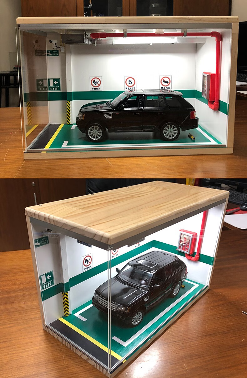 品車匯1:18停車場模型場景 實木停車庫 汽車模型防塵罩展示盒 手工diy