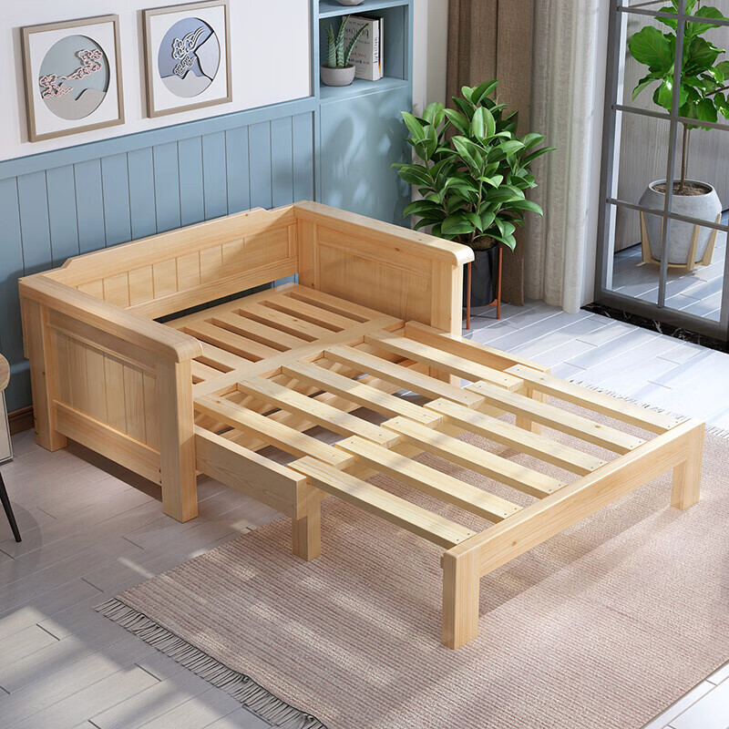 实木沙发床小户型推拉两用床多功能客厅书房阳台沙发1米红棕色床垫