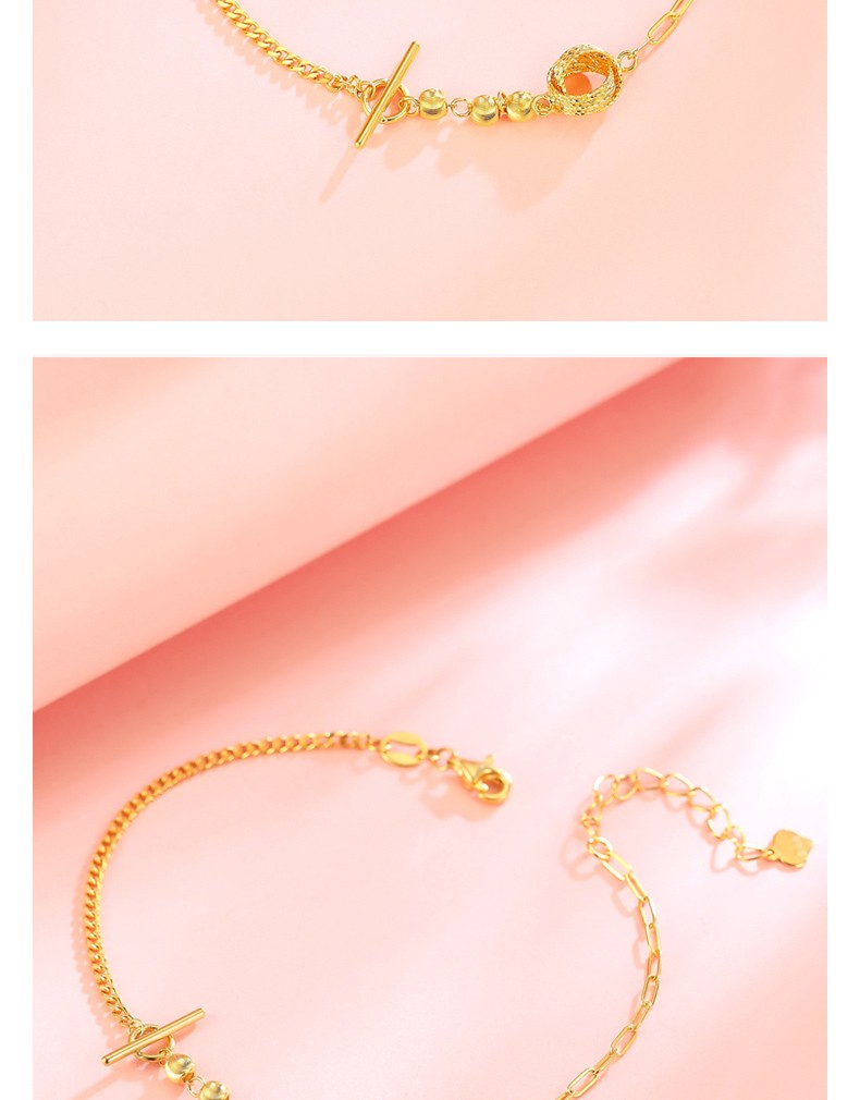 佐卡伊黄金手链女足金编织双环手链几何金珠手饰手串送女友节日礼物