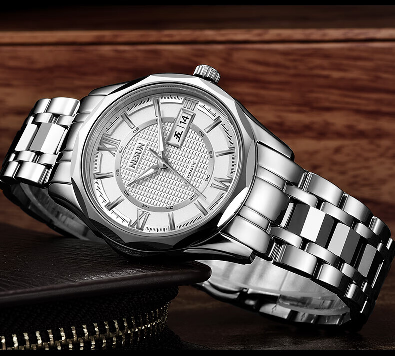 尼尚(nesun)男士手表钟表 双日历男士表全自动机械表 夜光防水男表 间