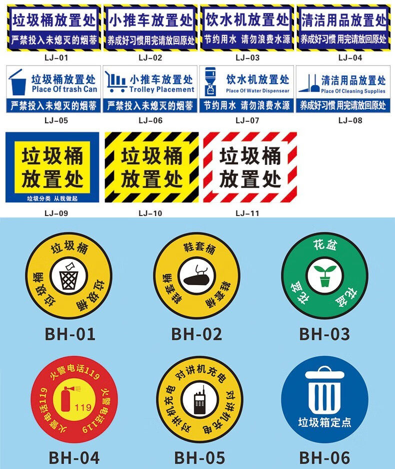 清洁用具标识牌6s地面定位指示标识牌垃圾桶放置处清洁工具用品存放处