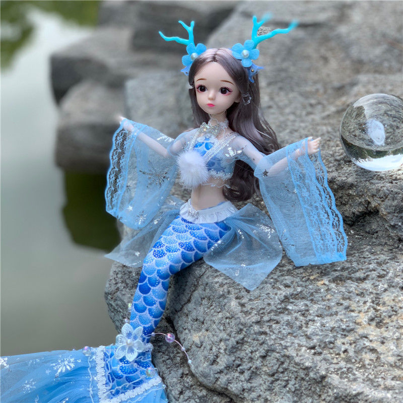 美人鱼玩具可下水汉服娃娃女孩带鹿角儿童生日礼物女长袖公主布玩偶