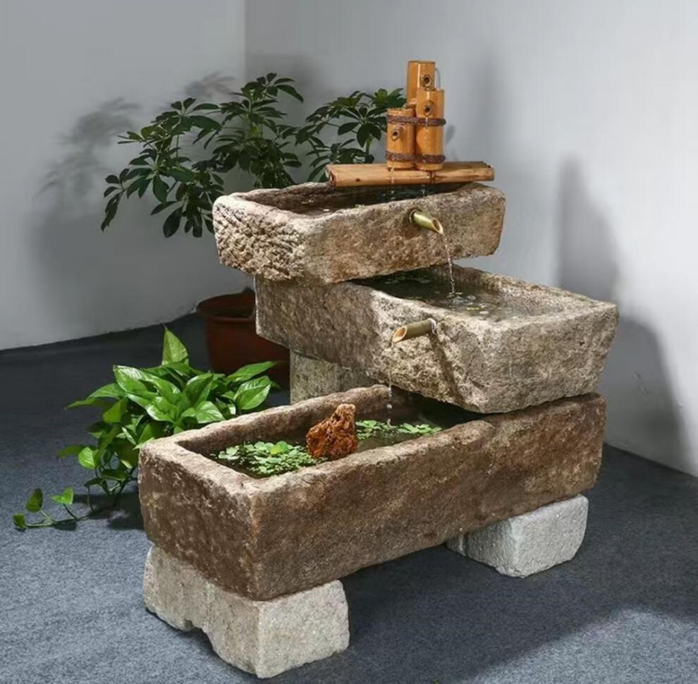 青石牛槽鱼缸马槽流水老旧石槽水景大型风水摆件庭院水槽喷泉 款式11