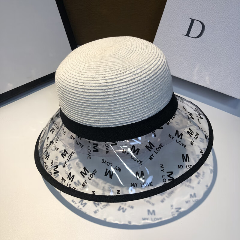 22春夏新品防晒帽明星同款遮阳帽透明帽盆帽可折叠可调节 白色 可调节