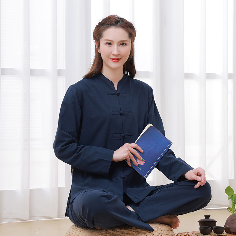 中医理疗师服装中医养生馆工作服女艾灸理疗推拿棉麻套装中式唐装禅