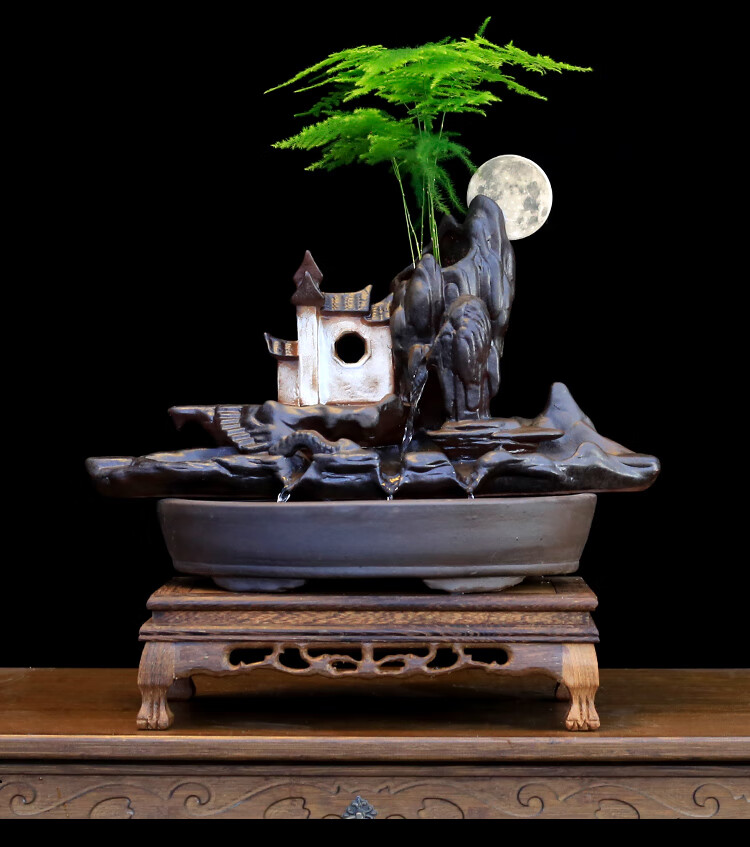 文竹盆栽假山流水景观造景招财高档摆件茶桌植物室内袖珍椰子前台办公