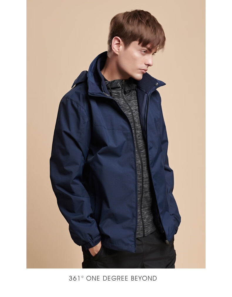 361度男装冲锋衣三合一冬季绒里保暖运动防风衣361加绒连帽户外服