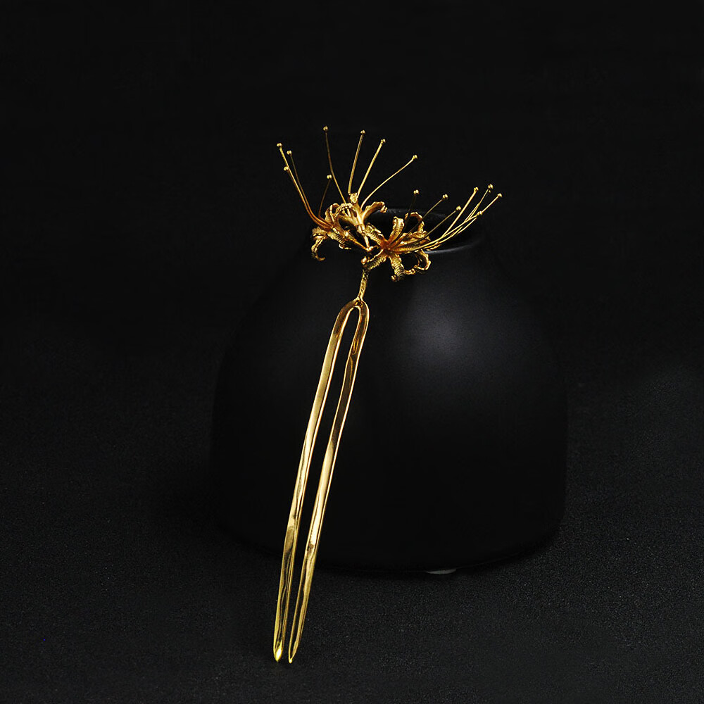 s925银彼岸花发簪曼珠沙华簪子古装头饰发饰汉服配饰钗子金色彼岸花