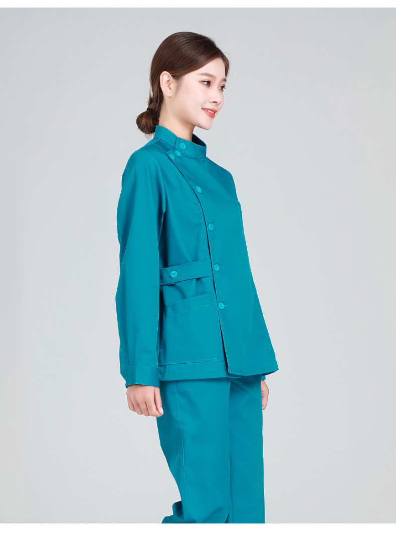 护理员工作服护士服长袖女分体套装湖蓝色大码急诊科短款小褂家政养老