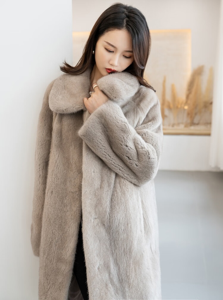 皮尔卡丹小薇同学定制款貂皮大衣女长款方领韩版修身整貂水貂皮草