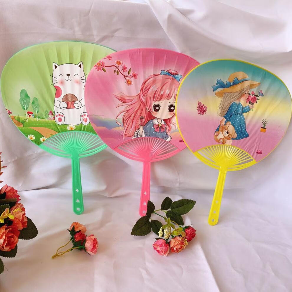 扇子夏天女生大号手把卡通塑料扇可爱学生儿童夏季扇驱蚊纳凉卡通女孩