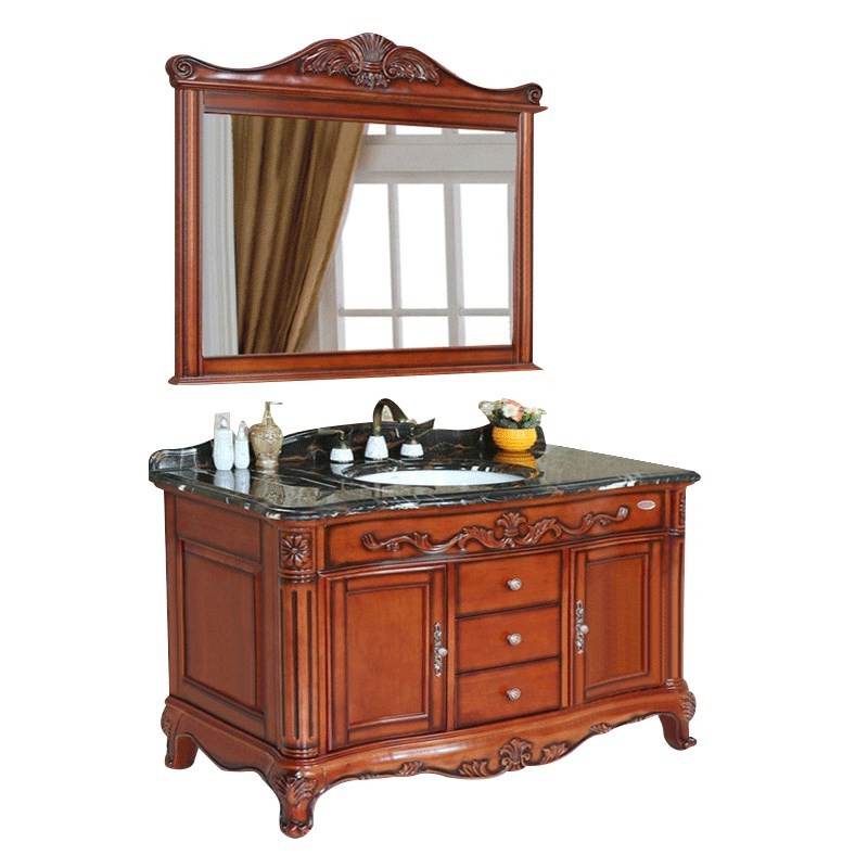 凸凸tutu欧式洗手盆柜组合实木雕花浴室柜红橡木开放漆卫浴柜定制仿古