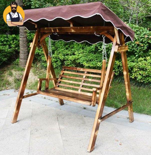 摇椅碳化防腐木阳台吊椅双人荡椅加厚摇篮庭院休闲椅 秋千一套【图片