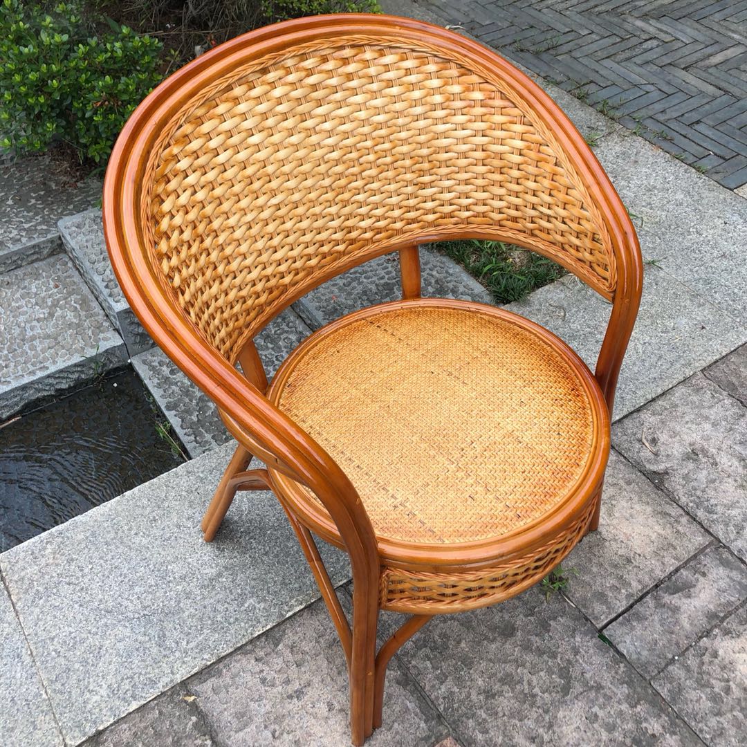 南啵丸小藤椅阳台三件套靠背藤椅单人电脑麻将藤椅喝茶楼藤编椅烤漆