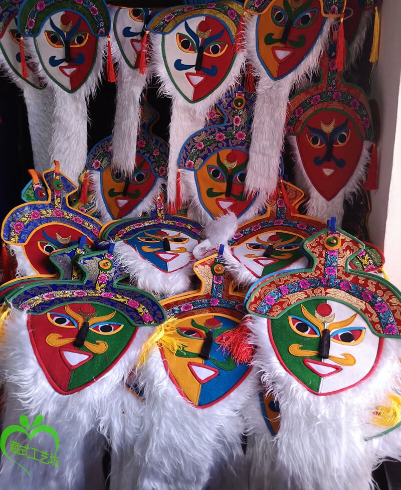 脸谱面具西藏手工艺墙饰脸谱藏族特色藏式挂饰装饰藏戏布艺面具大号