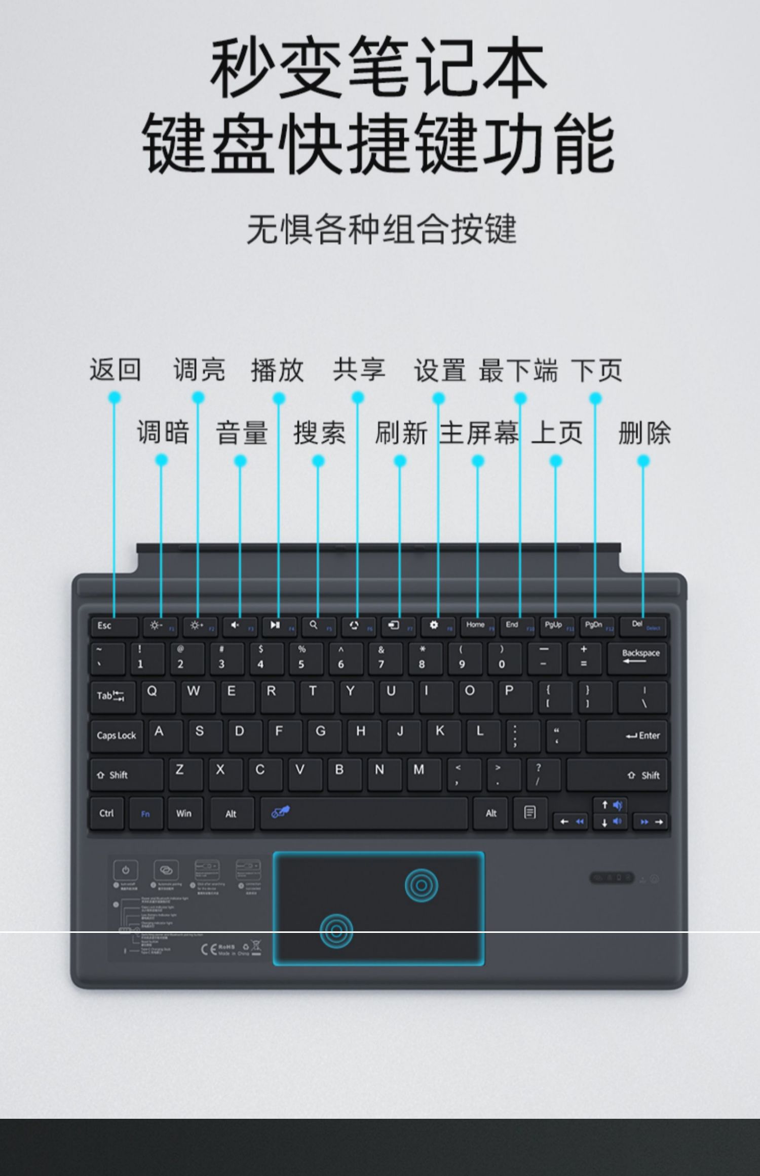 dfeofm微軟surfacepro7藍牙鍵盤磁吸觸控適用於surfacepro7鼠標套裝65