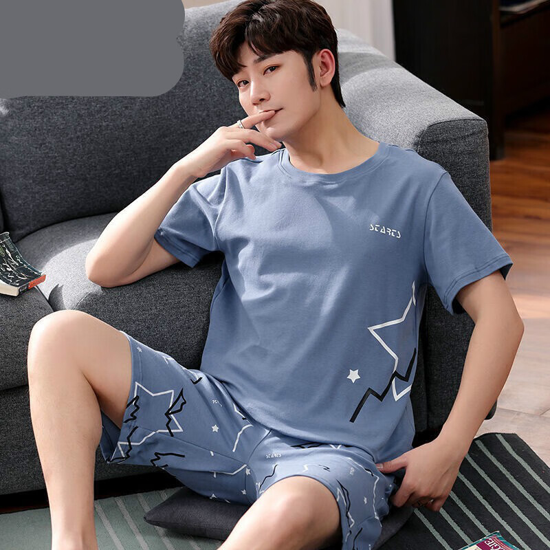 精选男士睡衣套装夏亲肤高品质男士纯棉套装夏季新款男士纯棉短裤男式
