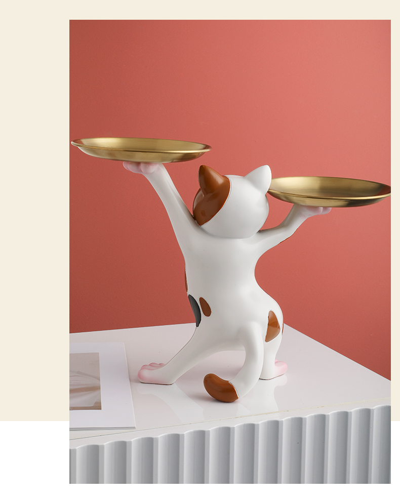 欧莱家轻奢妖娆猫摆件客厅家居装饰品玄关钥匙收纳桌面托盘乔迁礼物